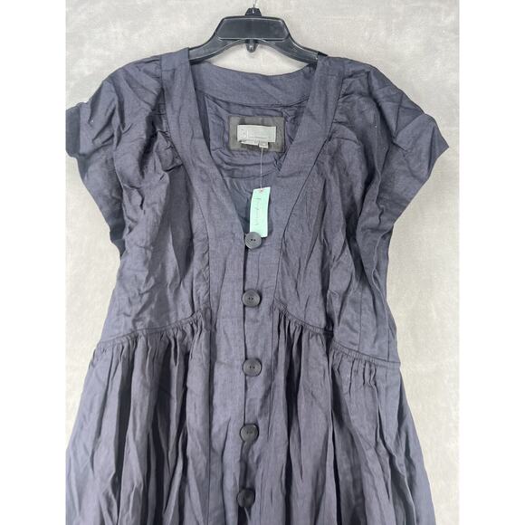 Anthropologie The Reneé Flutter-Sleeve Linen Button-Front Midi Dress Black 1X - Picture 4 of 10